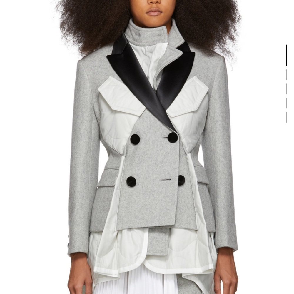 Sacai Grey Double Breasted Melton MA-1 Coat NWT